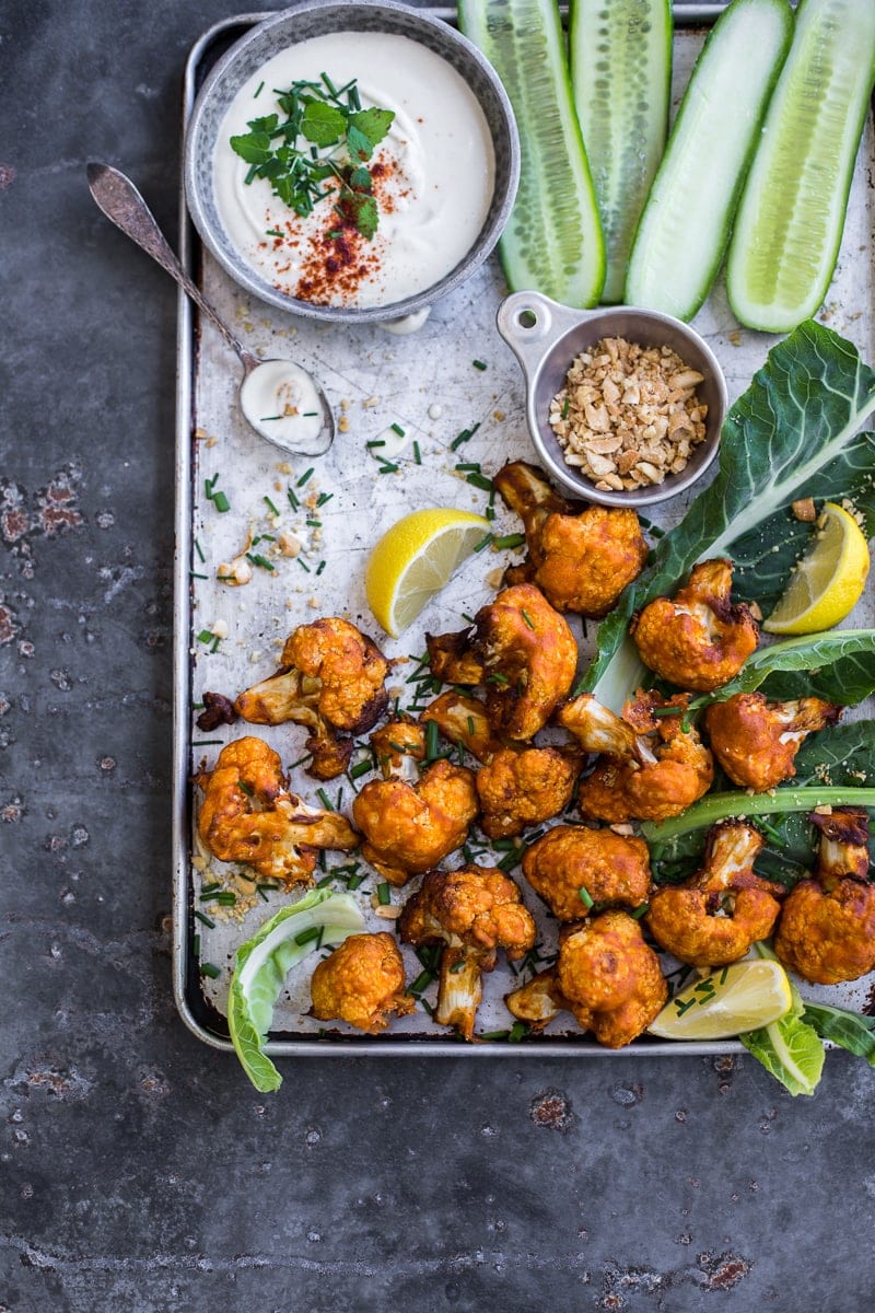 Crispy Cauliflower Buffalo Wings With Sour Cashew Cream Sauce - Cook Republic #vegan #airfryer #glutenfree #healthy