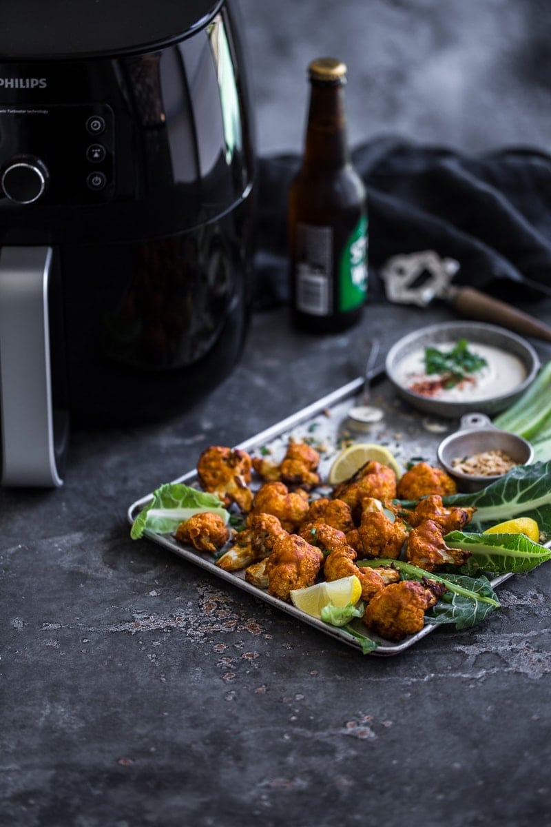 Crispy Cauliflower Buffalo Wings With Sour Cashew Cream Sauce - Cook Republic #vegan #airfryer #glutenfree #healthy