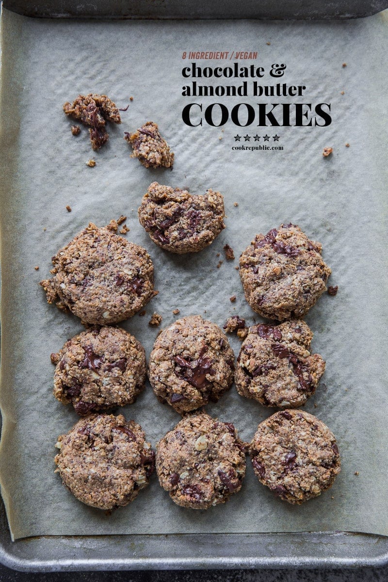 Vegan Almond Butter And Chocolate Cookies - Cook Republic #vegan #healthy