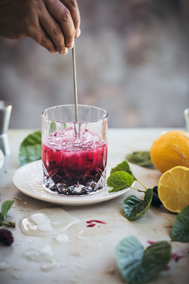Fresh Mulberry Bramble Cocktail - Cook Republic #cocktail #vegan #foodphotography