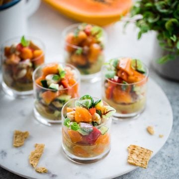 Papaya Barramundi Ceviche Cups - Cook Republic #glutenfree #seafood #papaya #foodphotography