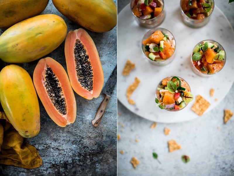 Papaya Barramundi Ceviche Cups - Cook Republic #glutenfree #seafood #papaya #foodphotography