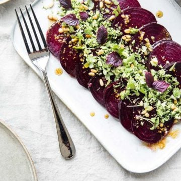 Vegan Beetroot Carpaccio With Zesty Broccoli Crumb - Cook Republic #vegan #easyrecipe #heathyrecipe #glutenfree #beetroot