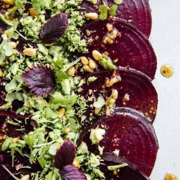 Vegan Beetroot Carpaccio With Zesty Broccoli Crumb - Cook Republic #vegan #easyrecipe #heathyrecipe #glutenfree #beetroot