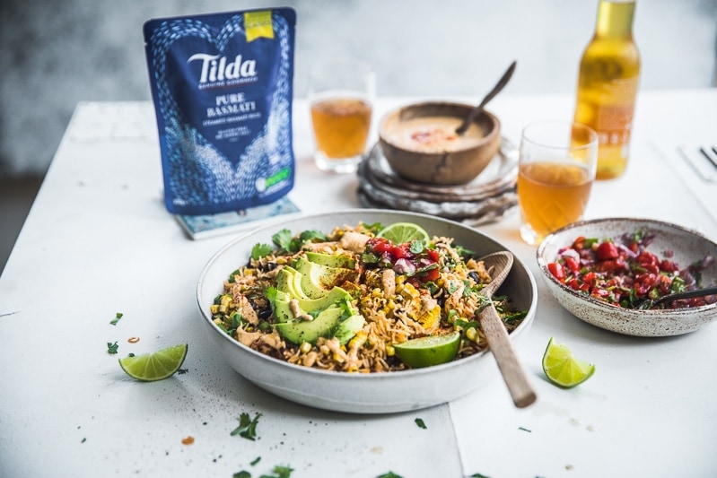 Warm Vegan Taco Rice Salad