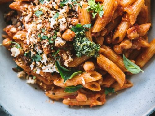 Vegan Chickpea Chilli Pasta With Sourdough Crumbs - Cook Republic #veganpasta #chickpeapasta