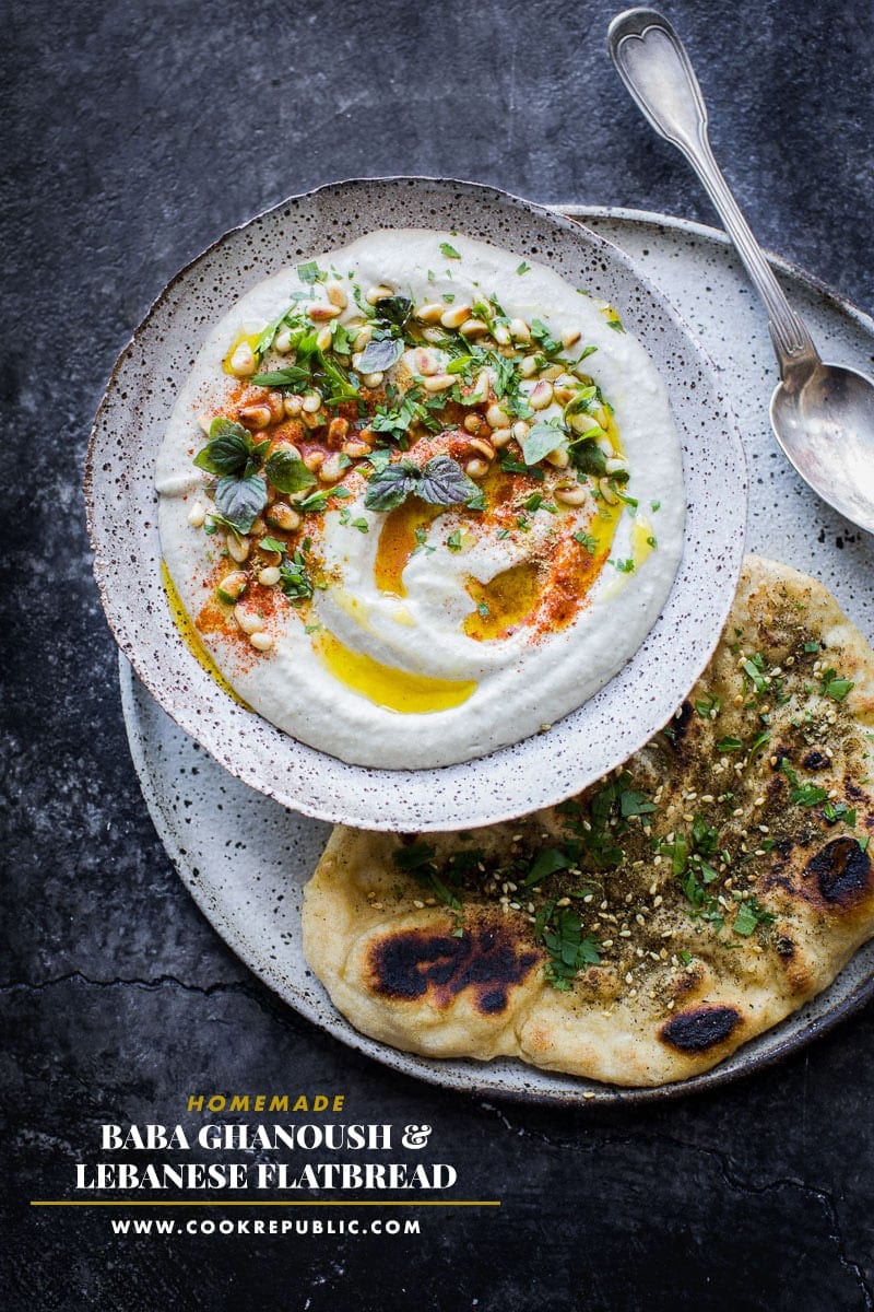 Homemade Baba Ghanoush And Lebanese Flatbread - Cook Republic #yeastbread #babaganoush #flatbread
