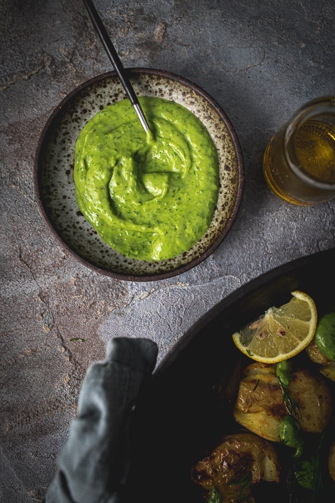 Crispy Bay Roasted Smashed Potatoes With Green Sauce - Cook Republic