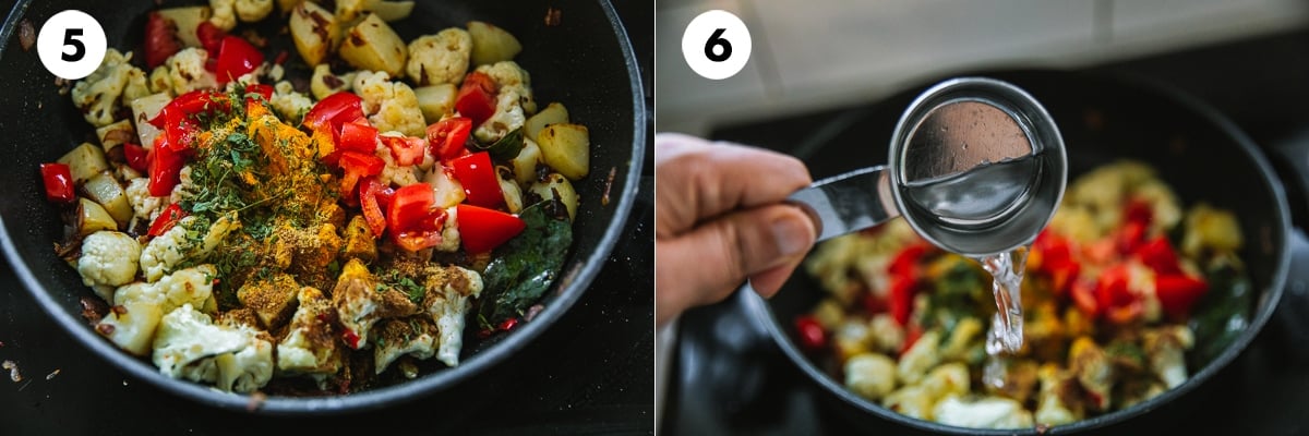 Add tomato and spice powders to the pan with some water.