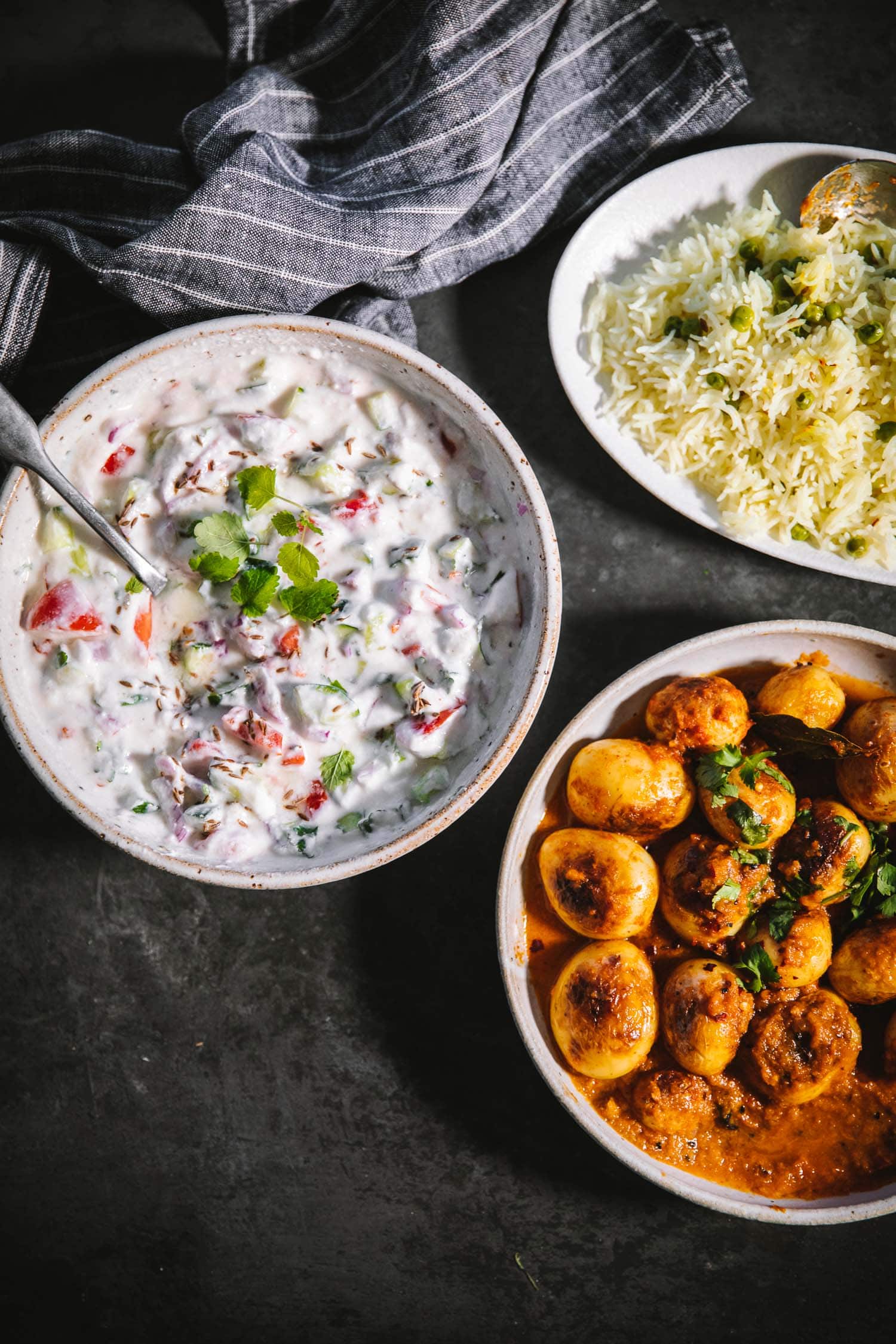 Cold Vegetable Raita served as a side dish with an Indian feast