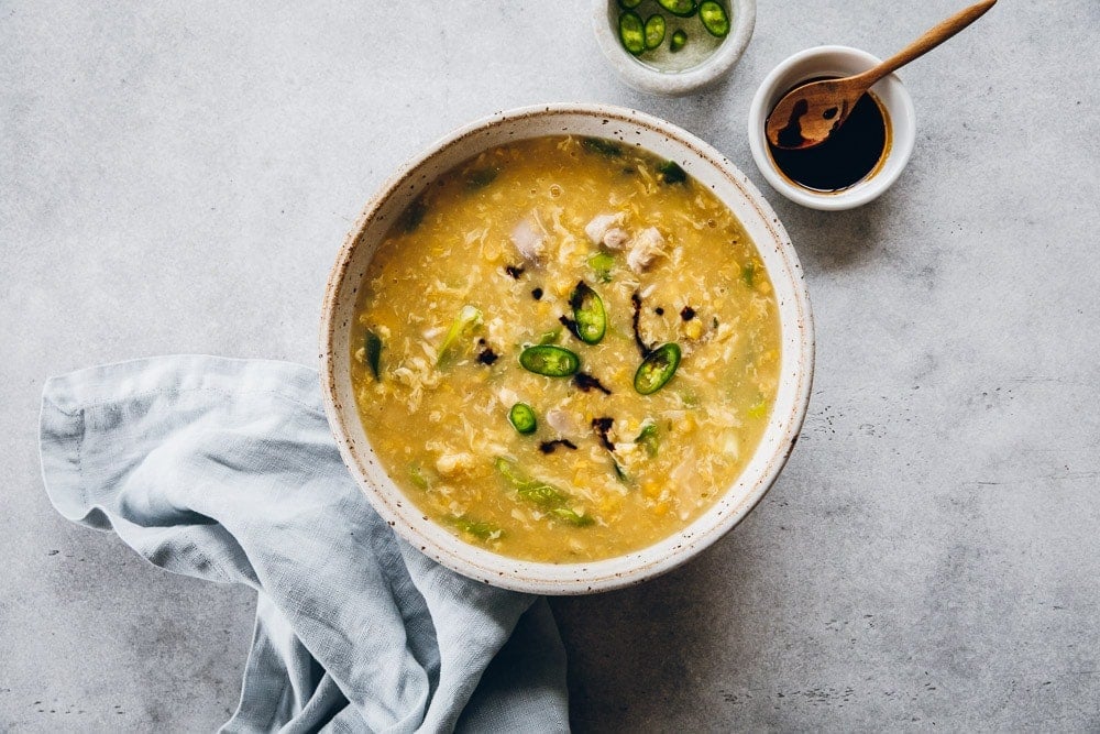 Indo-Chinese Chicken Sweetcorn Egg Drop Soup / Cook Republic