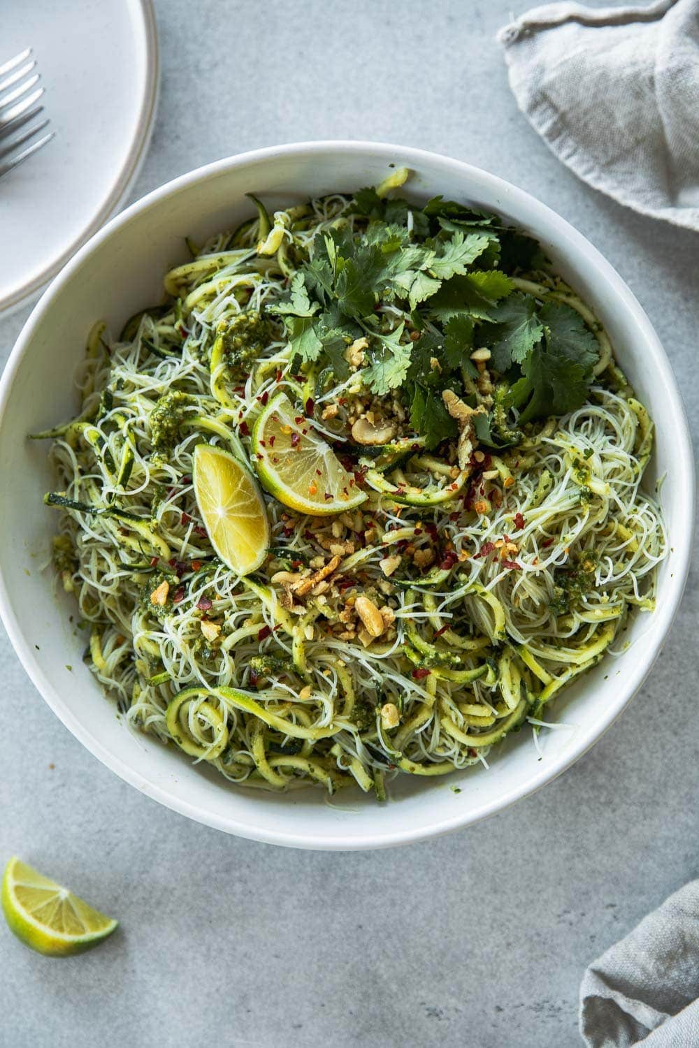 Green Zucchini Rice Noodles With Thai Pesto