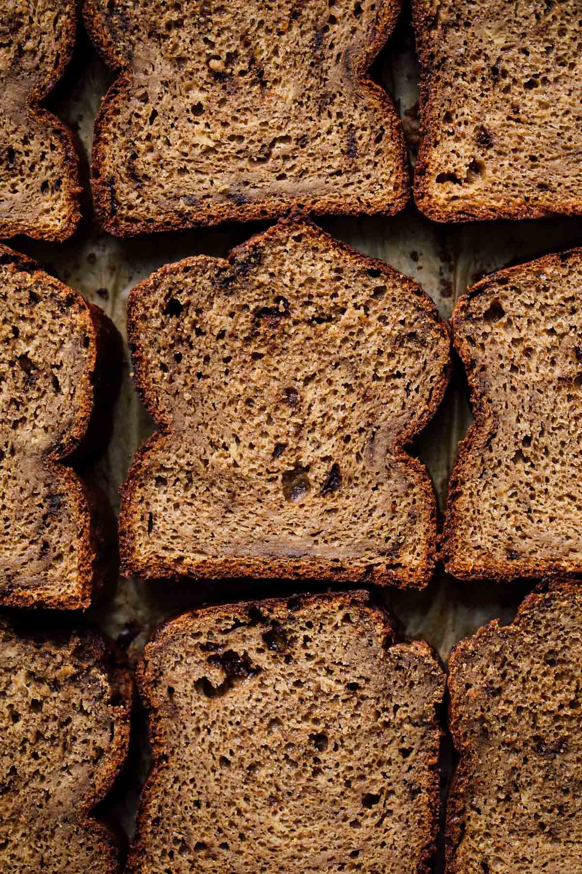slices of coffee banana bread laying flat