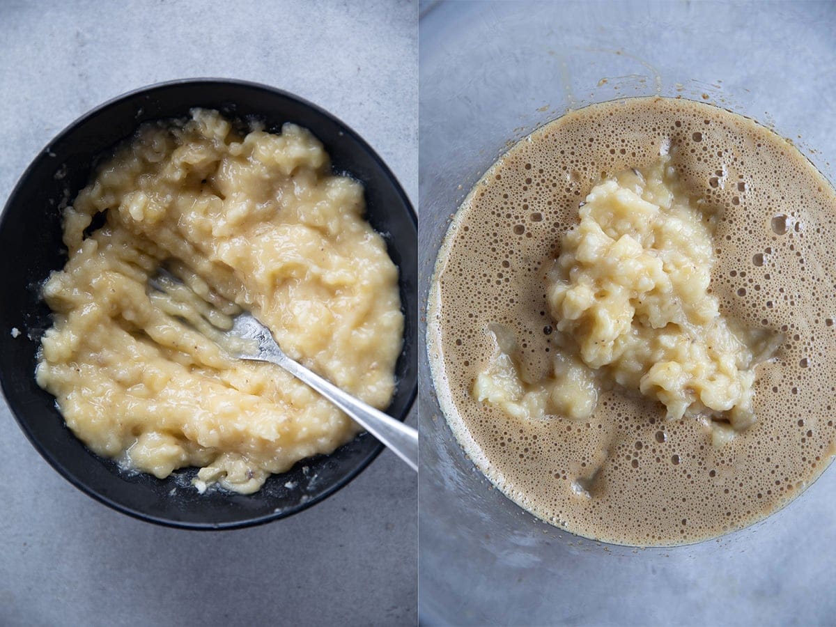 Step 3 - Mash bananas very well with a fork. Add to the bowl and beat until smooth.