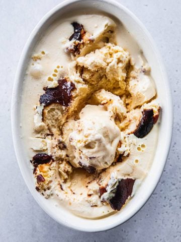 Creamy Burnt Basque Cheesecake Gelato in a large ceramic bowl