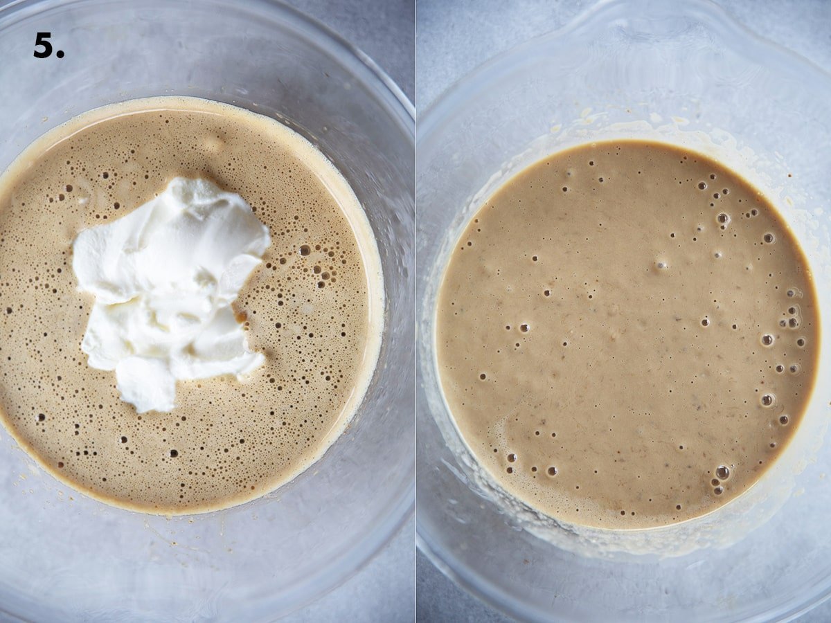Mix yoghurt in the coffee banana bread batter.