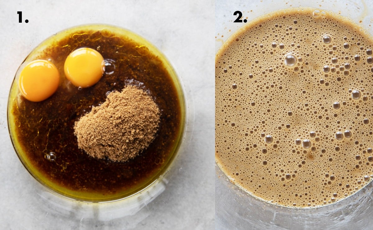 Mixing egg and sugar until foamy.