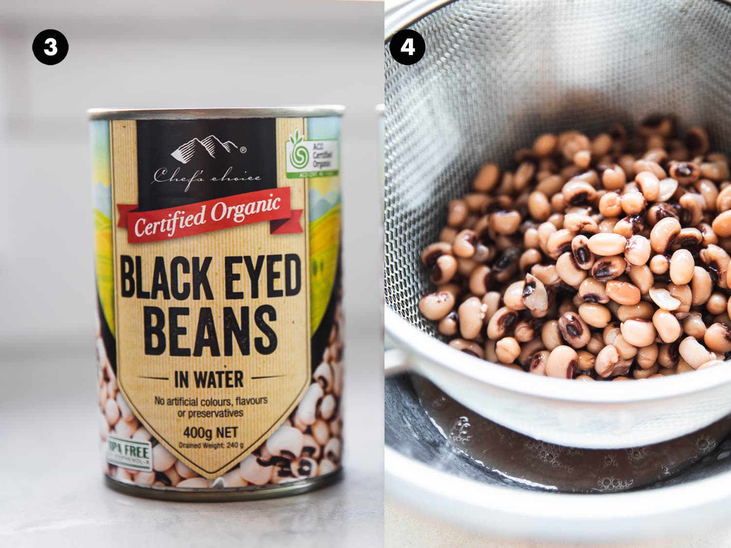 Prep canned black eyed peas for Texas Caviar recipe