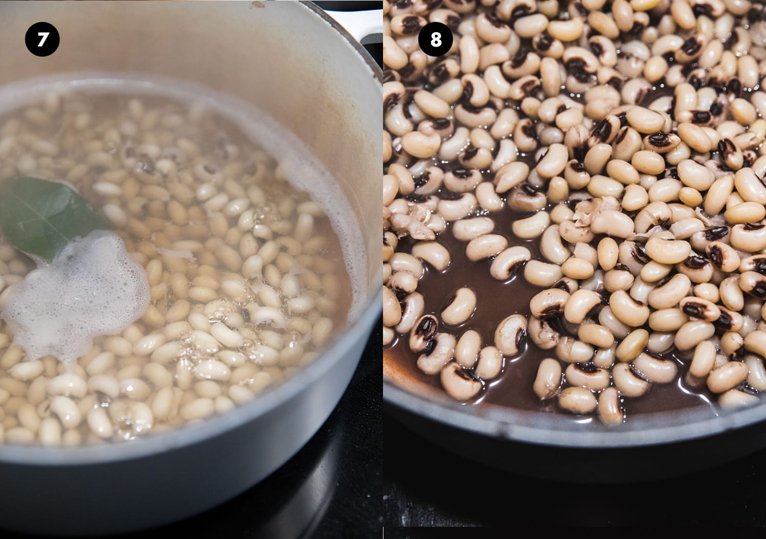 Cook black-eyed peas on stove by simmering for 30 minutes.