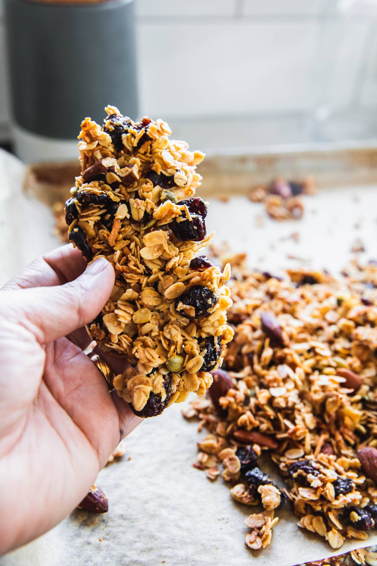 Homemade healthy granola chunks or clusters.