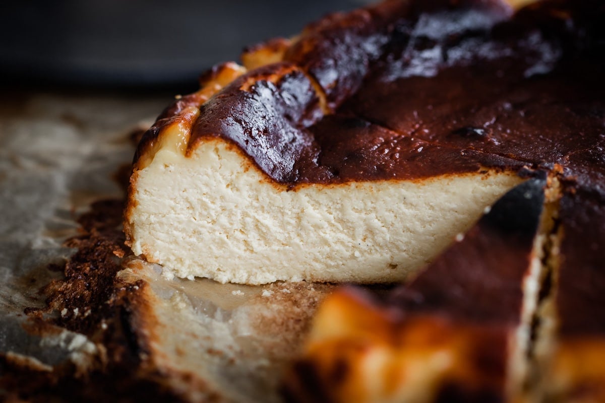 Firmer center on a burnt basque cheesecake.