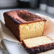 Slice cut from a lemon madeira cake.