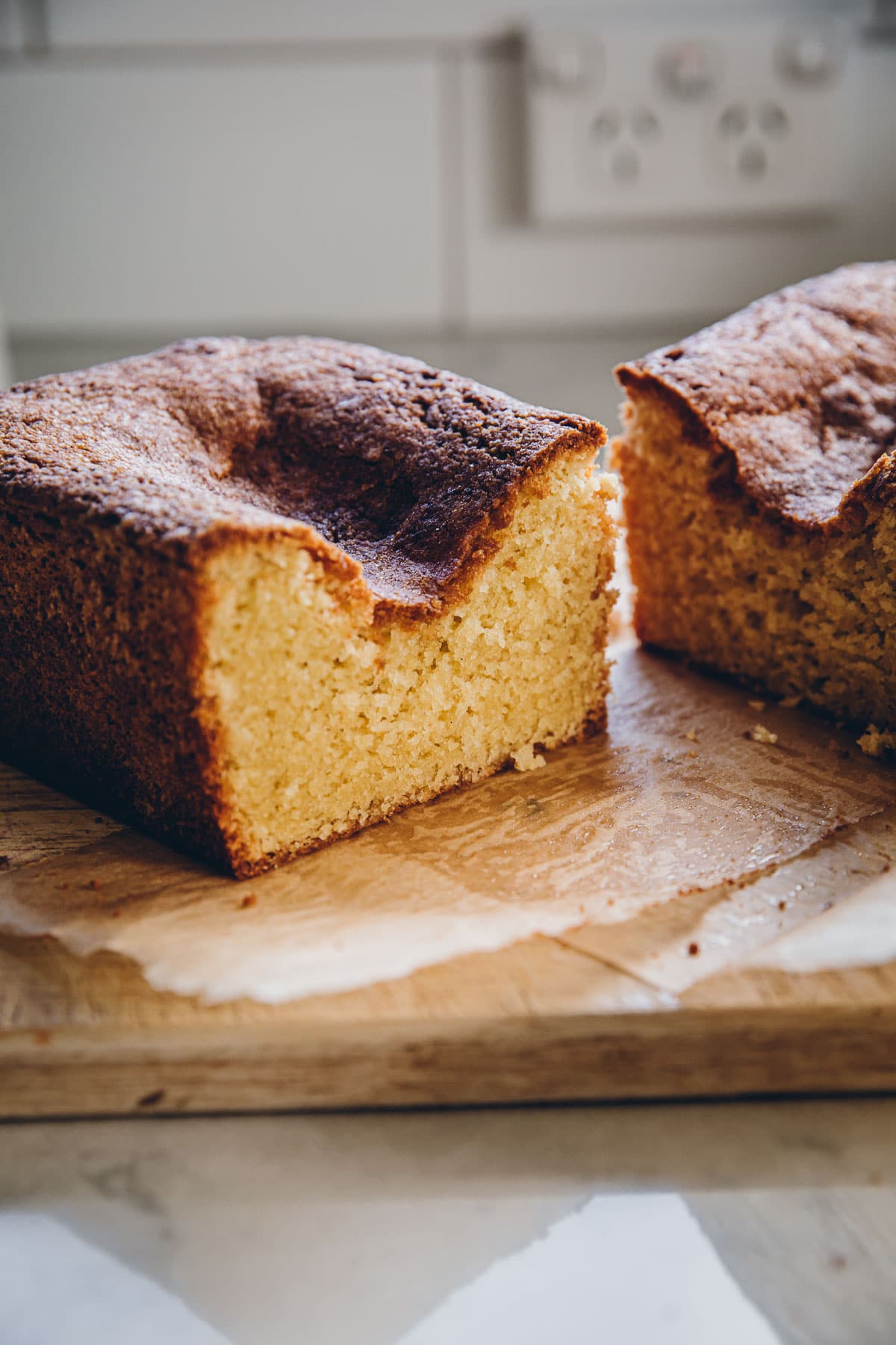 A traditional Lemon Madeira Cake sunk on top after baking perfectly.