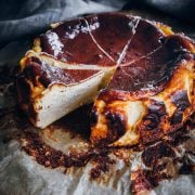 Burnt Basque Cheesecake slices on a baking paper.