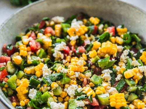 Feta Corn Salad in a bowl.