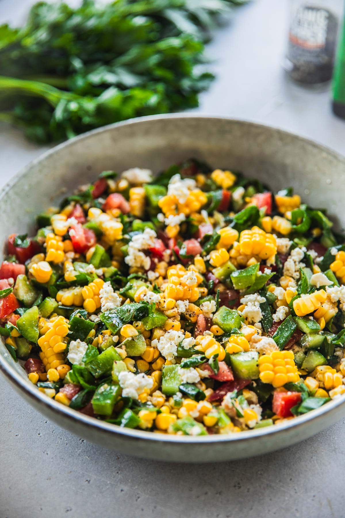 Feta Corn Salad in a bowl.