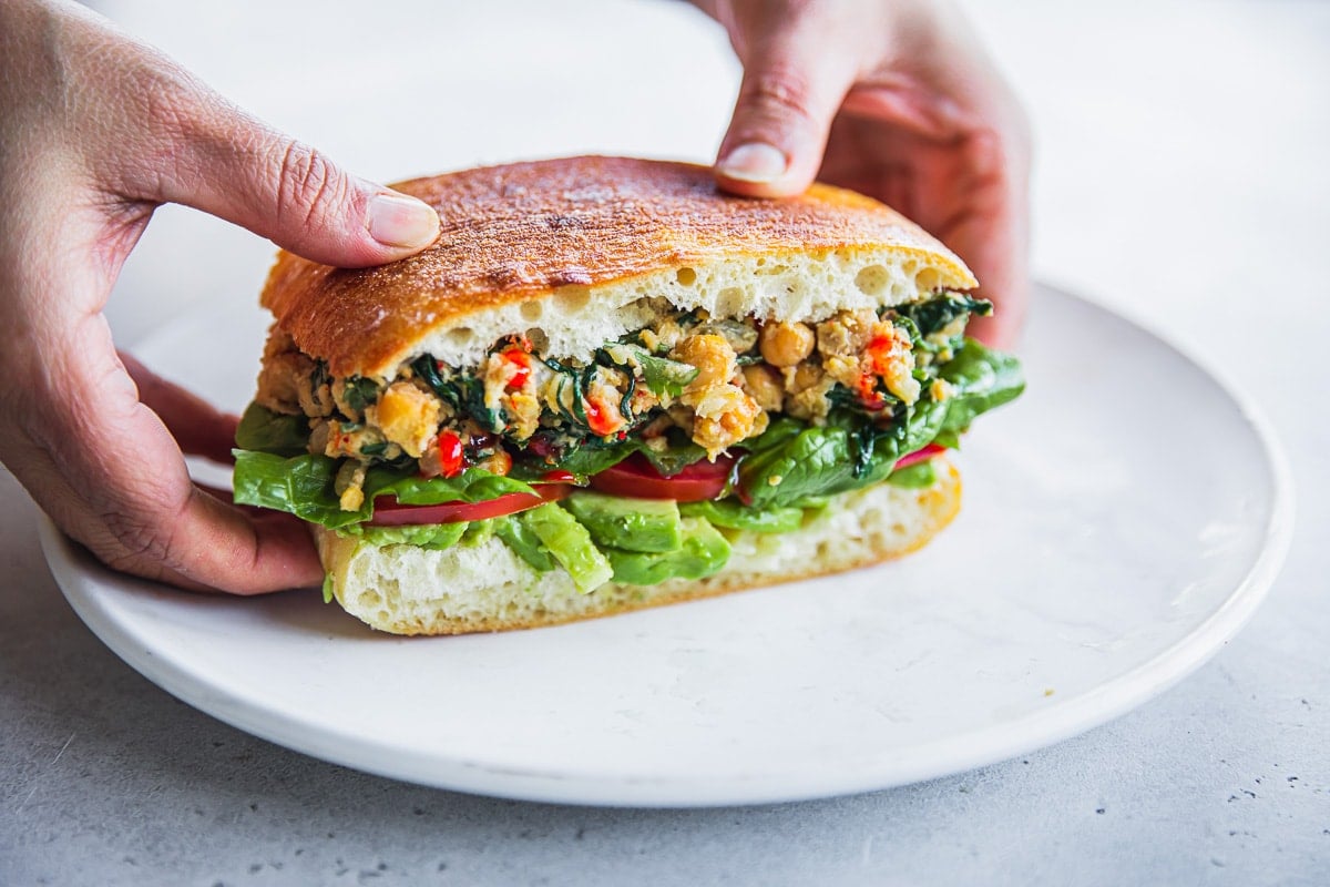 Smashed Chickpea Spinach Sandwich.