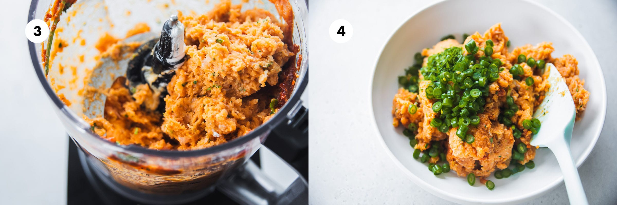 Add fish, red curry paste, egg, cornflour, fish sauce, coriander, garlic, ginger and lemongrass to the bowl of a food processor and process until it form a smooth and sticky paste. Transfer fish paste to a bowl and add Makrut lime leaves and green beans.