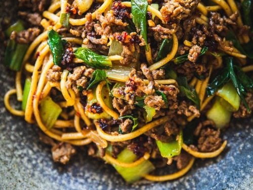 Hoisin Beef Noodles in a bowl.