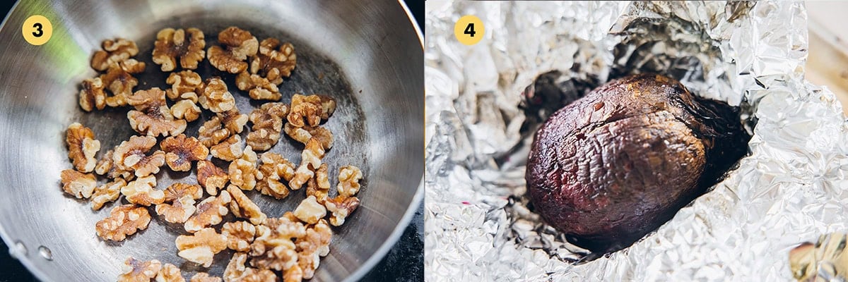 Toast walnuts. Roast beetroot in foil.