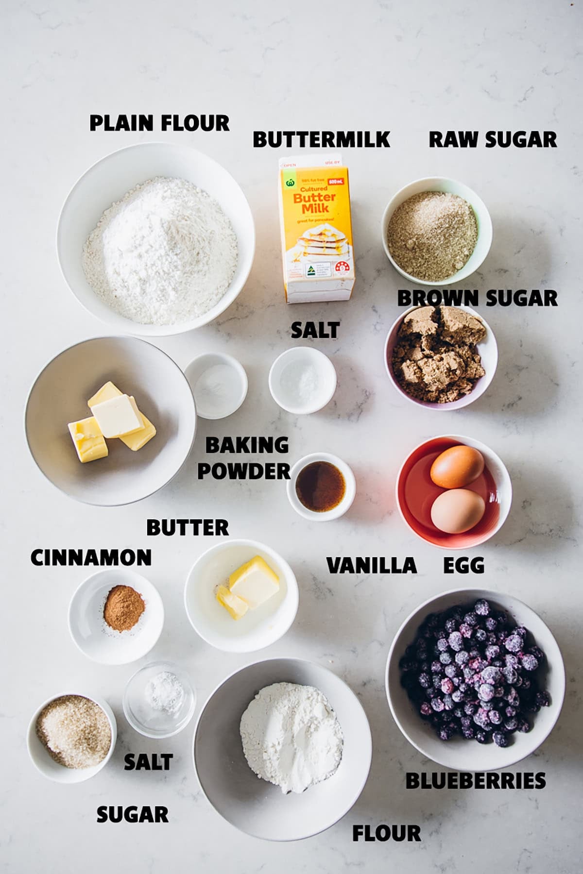 Buttermilk Blueberry Muffins Ingredients.