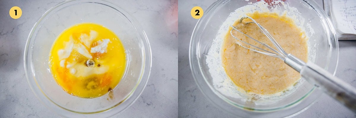 Add butter, buttermilk, vanilla and eggs to a bowl. Whisk until creamy.