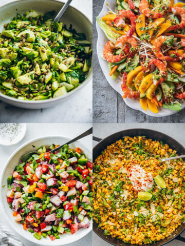 Healthy Summer Salad Recipes - Mexican Corn Salad, Avocado Salad, Pipirrana Spanish Salad and Thai Prawn And MAngo Salad.