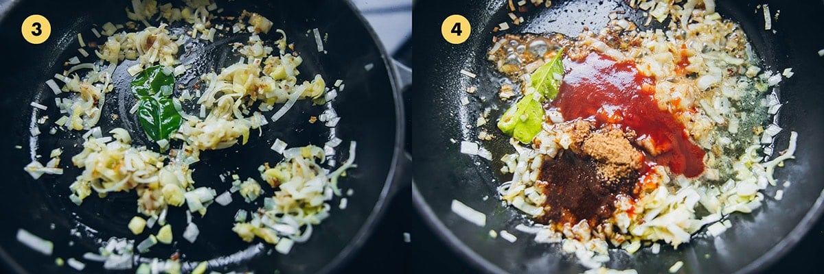 Add leek, ginger and garlic and stir fry until fragrant. Add lime leaf, sauces and sugar and cook for a few minutes.