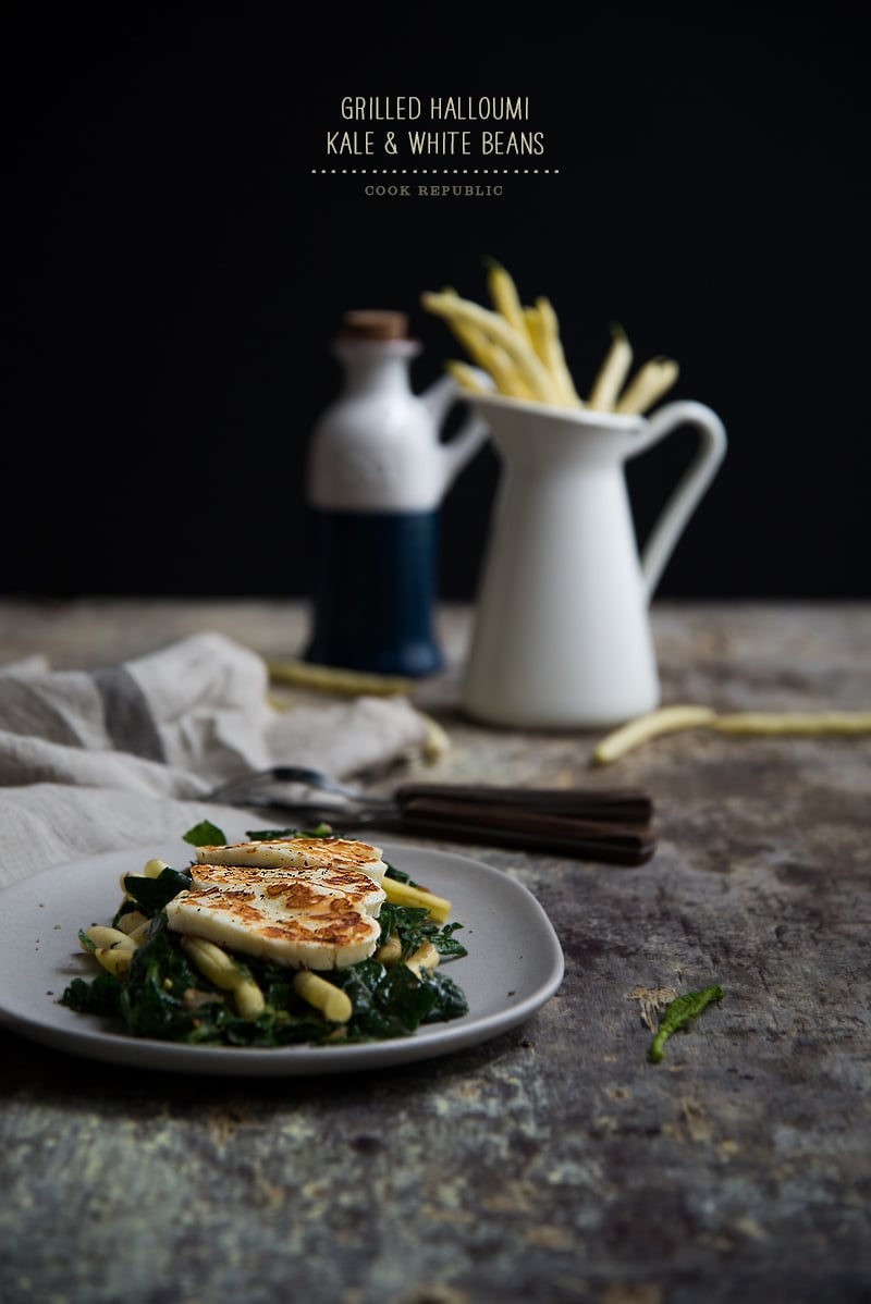 Grilled Halloumi On Kale And White Beans - Cook Republic